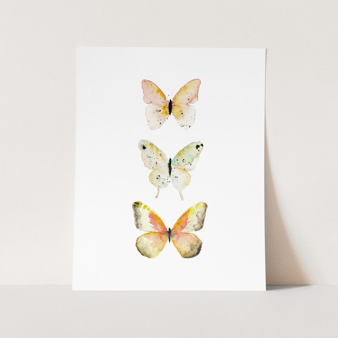 Pastel Watercolor Butterfly Wall Art. Three Butterflies Soft Orange ...