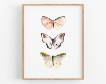 Butterfly Print. Pink & Gray Watercolor Butterfly Art Print. Soft Pink Butterfly Art. Watercolor Butterfly Poster. Modern Nursery Art.