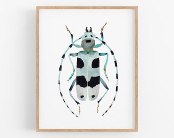 Light Blue Beetle Art Print. Nursery Decor. Boy's / Girl's Insect Art. Nature Gallery Art. Modern Garden Theme Decor. Minimalist Home Decor.