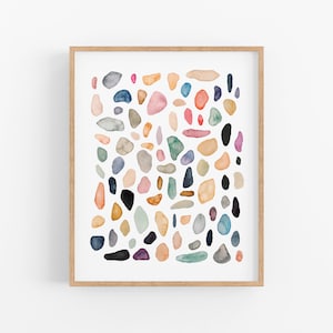 Ocean Pebbles Art Print. Coastal Decor. Beach House Art. Beach Pebbles Watercolor Wall Art. Modern Home Decor. Contemporary Coastal Artwork.