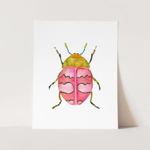 Watercolor Beetle Art Print. Bright Pink Bug Art. Watercolor Beetle Art Print. Kids / Girl Room Decor. Beetle Wall Art. Colorful Insect Art.