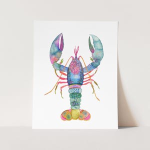 Nautical Lobster Watercolor Art Print, Beach House Coastal Decor, Fisherman Decor