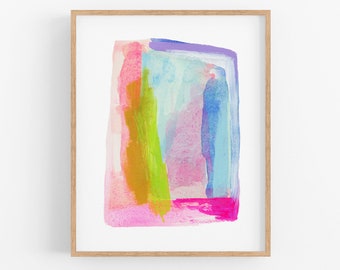 Modern Abstract Watercolor Art.   Bright home decor. Watercolor Art Print. Pink Blue Green. Minimalist Bright Abstract. Sarah Martinez Art