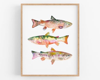 Lake House Wall Art. Gift For Dad / Fisherman. Watercolor Trout Art Print. Trout Wall Art. Trout Print. Angler Wall Art. Fisherman Gift.