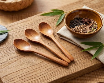 Handmade Wooden Condiment Spoon, Natural Wood Salt Spoon,  Eco-friendly Spice Spoon