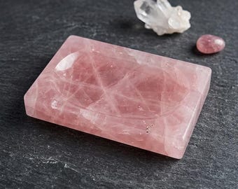 Zeepbakje van natuurlijke rozenkwarts | Handgesneden kristallen badkamerdecoratiehouder
