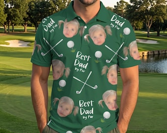 Polo Best Dad By Par avec portrait personnalisé d'un visage d'enfant, cadeau personnalisé pour la fête des pères, photo personnalisée de chemise de golf pour homme, anniversaire de papa
