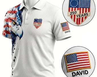 Custom America 250 Polo, Embroidered Father's Day Golf Shirt, Personalized USA Flag Men Top, 250th Anniversary Dad Gift, 1776 2026 Apparel