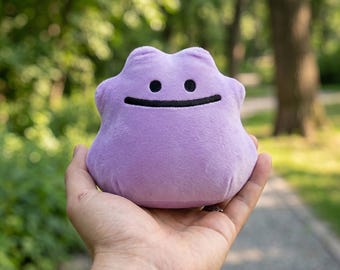 Ditto Plush Stuffed Animal, Cute Pokemon Blob Plushie, Kawaii Purple Metamon Toy, Anime Room Decor, Soft Cozy Baby Safe Plush, GiftforGamers