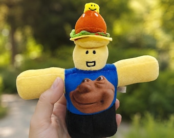Roblox Forsaken 007n7 Burger Plushie - Meme Face Noob Burger Head Plush, Funny Gaming Room Decor Stuffed Toy, Cursed Gamer Gift for Fans