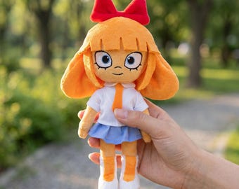 Powerpuff Girls Blossom Anime Cotton Doll Momoko PPGZ Inspired Chibi Plushie 20cm Kawaii Stuffed Toy Cute Fanart Doll Aesthetic Room Decor
