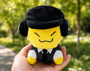 Cute Lemon Plush Toy with Hat and Headphones, Kawaii Fruit Stuffed Animal Desk Decor, Dapper Plushie with Vest and Tie, Music Lover Gift