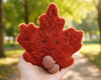 Amuseables Maple Leaf Plush Toy, Red Autumn Stuffed Leaf Doll, Soft Collector Gift