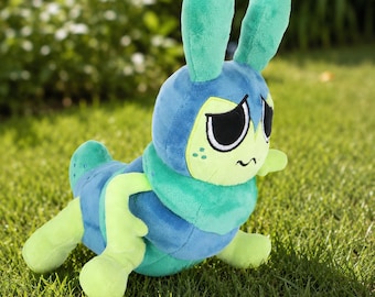 Cuddly Caterpillar Plush, Cute Stuffed Animal with Big Droopy Eyes, Kawaii Blue Green Soft Worm Doll, Nursery Decor Toy Gift for Kids Age 3+