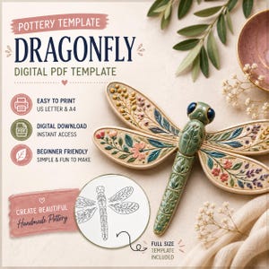 DragonFly Pottery Template |  Ceramic Sculpture | Clay Pattern | Slab Building | Girls Home Activity | Instant Download