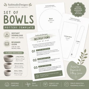 Puede incluir: Juego de plantillas de cerámica para cuencos, con instrucciones y tres tamaños. Incluye una guía para principiantes, descarga instantánea y plantilla imprimible. Los cuencos miden 8 cm, 6,5 cm y 5 cm de diámetro. Instrucciones paso a paso.