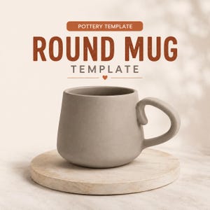 Molde para Caneca de Cerâmica em Placas | Cerâmica Artesanal em Argila | Molde Imprimível para Iniciantes | Caneca Redonda para Casal