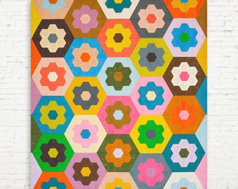 Flower Fest EPP Quilt Pattern - English Paper Piecing PDF pattern with cricut cutting file for paper pieces