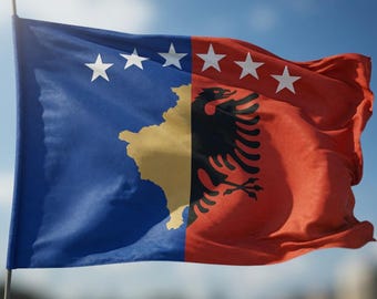 Bandiera con mappa dell'aquila divisa del Kosovo e Albania | Bandiera bifacciale
