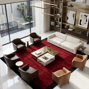 Hand Tufted Ruby Red & Black Border Area Rug – Premium Soft Modern Living Room Carpet | Elegant Contemporary Home Decor Rug