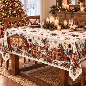 Nutcracker Christmas Tablecloth, Vintage Holiday Table Decor, Christmas Dinner Table Cover, Festive Kitchen Decor, Xmas Gift