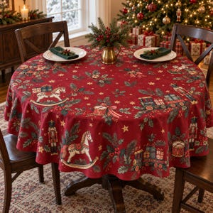 Runde Weihnachtstischdecke (152 cm Durchmesser), roter Nussknacker-Aufdruck, individuelles Bild möglich, traditionelle Weihnachtsdekoration, ideales Geschenk für Gastgeber