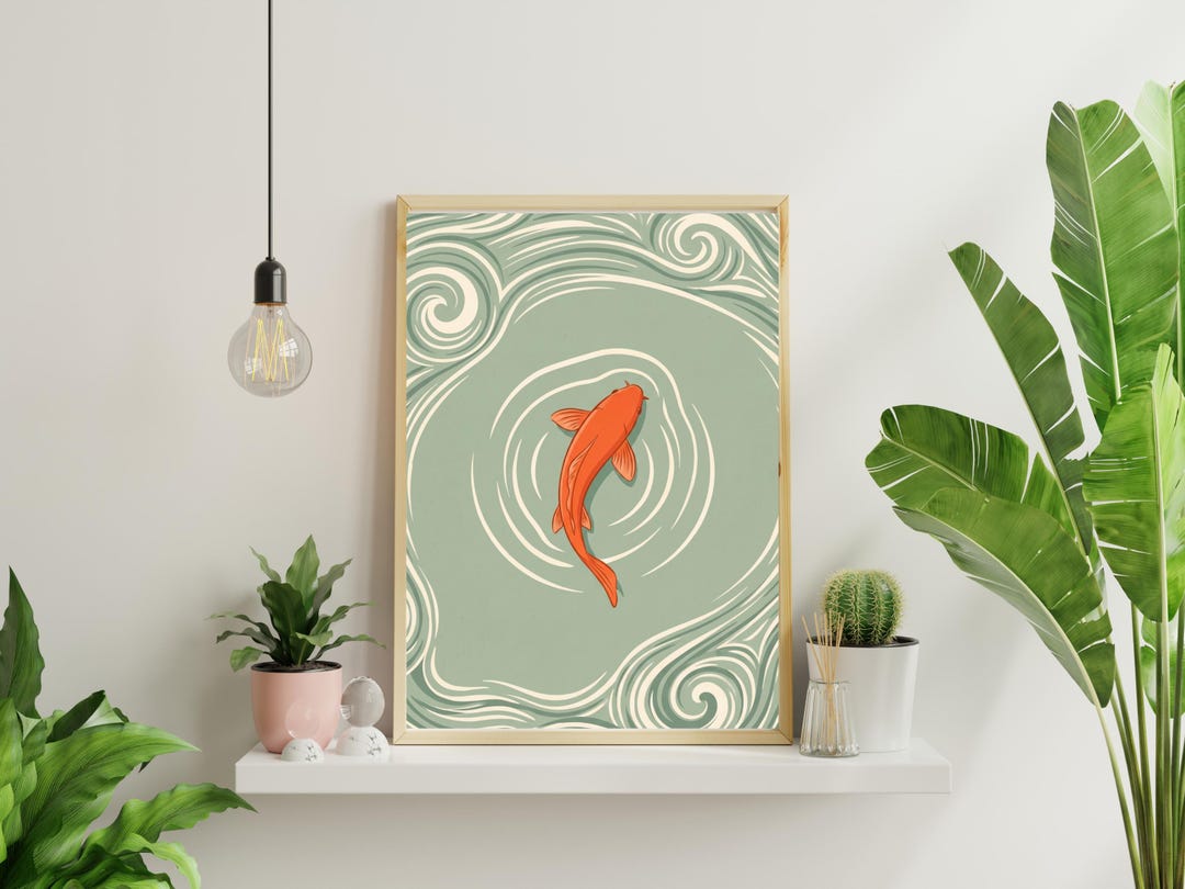 Minimalist Koi Fish Wall Art Print, Japanese Zen Decor, Japandi Water ...