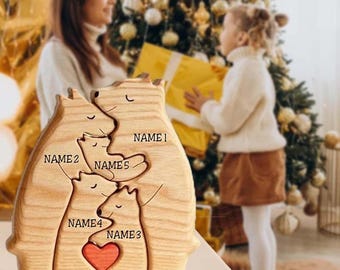 Rompecabezas de osos familiares personalizados, rompecabezas de madera de la familia de osos, regalos personalizados para el Día de la Madre, regalo para mamá, decoración del hogar familiar