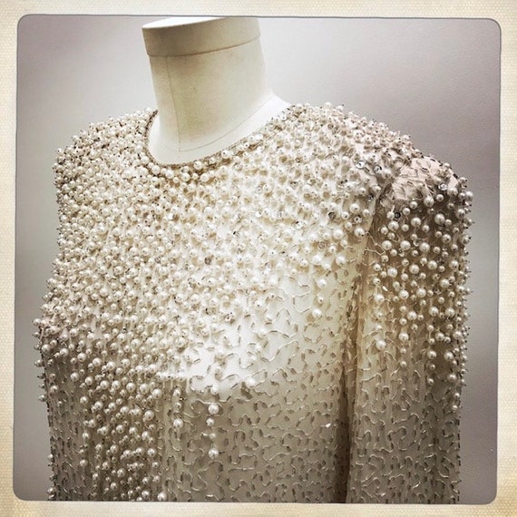 GORGEOUS! Vintage 80s Sequin Beaded Pearl Couture… - image 2