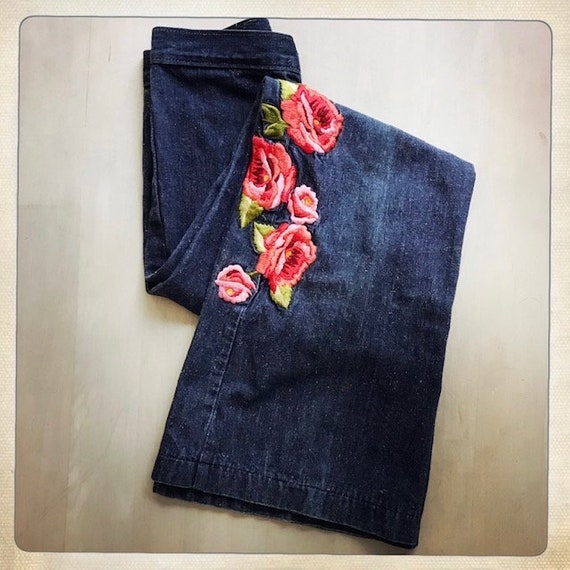Super 70s Vintage Embroidered ROSES ANTONIO GUISEPPE Bell