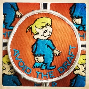 ¡LINDO! – Parche Redondo &#39;Avoid the Draft&#39; Auténtico Vintage 60s 70s Denim Hippy Hippie Boho Doctor