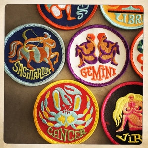 Vintage 60s 70s TRIPPY Round Embroidered ZODIAC Astrology Patches Authentic Mid Century MOD Hippy Hippie Boho image 4