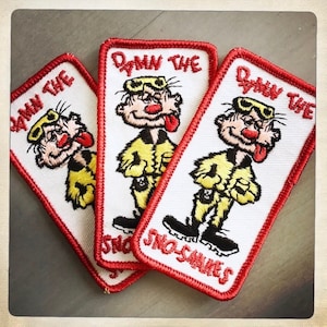 Damn the Sno-Snakes – Rectangle Patch Authentic Vintage 70s Denim Hippy Hippie Boho Snowmobile Ski