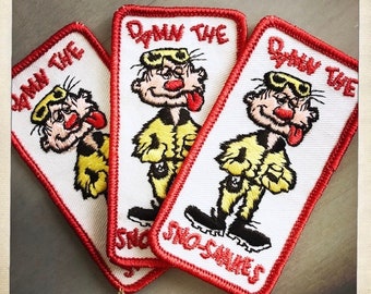 Damn the Sno-Snakes – Rectangle Patch Authentic Vintage 70s Denim Hippy Hippie Boho Snowmobile Ski