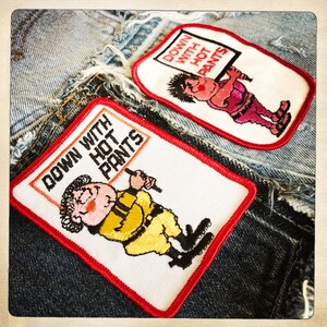 Down With Hot Pants - Aufnäher mit rechteckigem Aufnäher Vintage 60er 70er Denim Hippy Hippie Boho Snowmobile Schneehase Bild 8