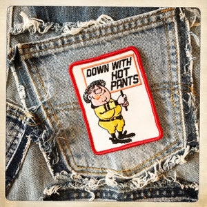 Down With Hot Pants - Aufnäher mit rechteckigem Aufnäher Vintage 60er 70er Denim Hippy Hippie Boho Snowmobile Schneehase Bild 7