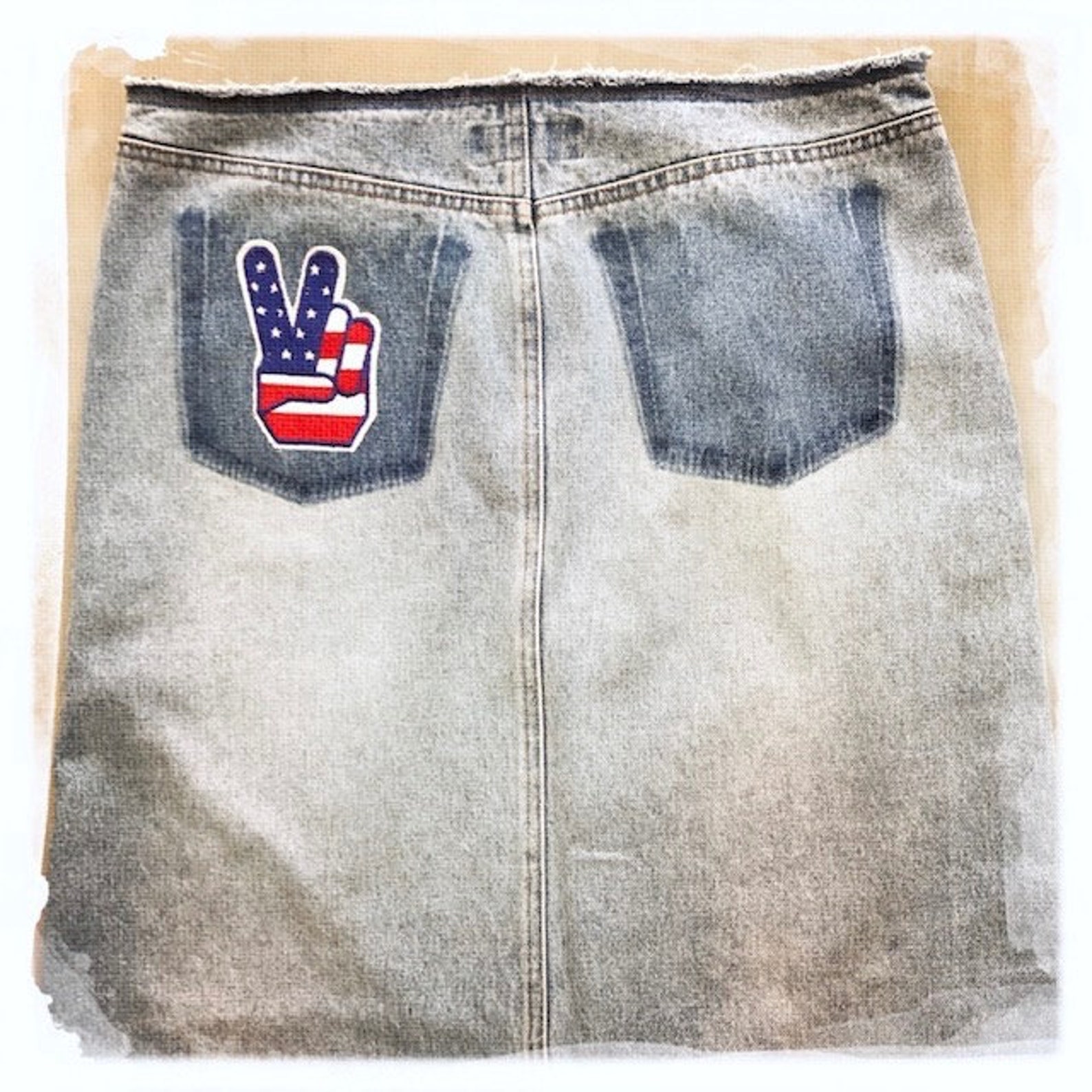 Rocker Vintage LONDON JEAN Patchwork Denim PEACE Sign Skirt With ...