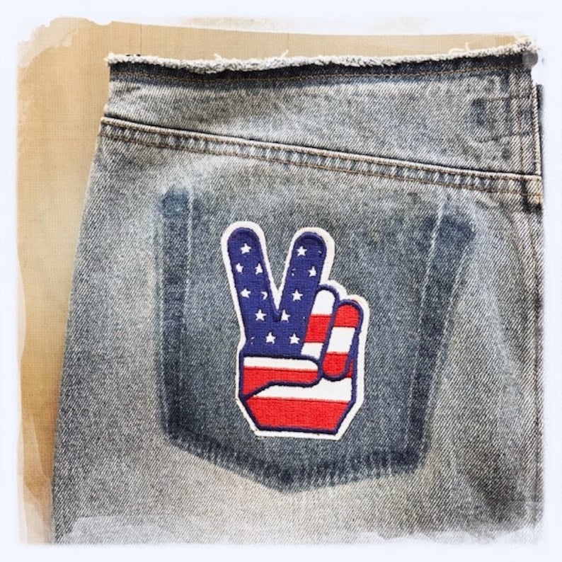 Rocker Vintage LONDON JEAN Patchwork Denim PEACE Sign Skirt With ...