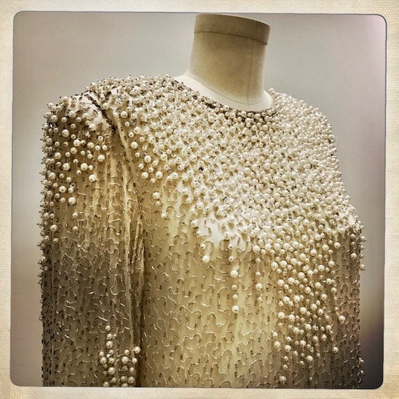 GORGEOUS! Vintage 80s Sequin Beaded Pearl Couture… - image 9