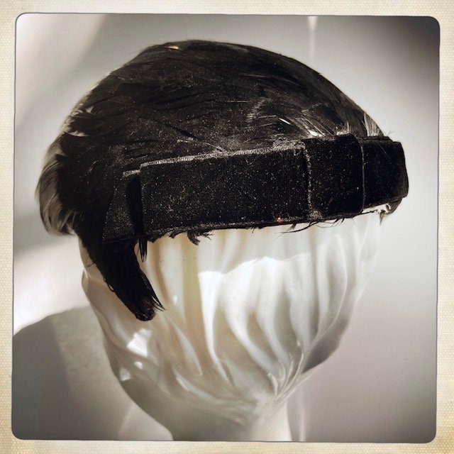 GORGEOUS! Vintage 50s 60s Black White FEATHER Fascinator Hat  display picture 2