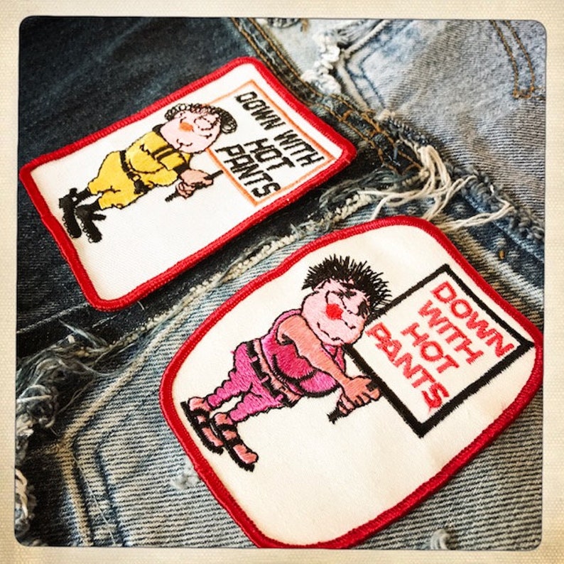 Down With Hot Pants - Aufnäher mit rechteckigem Aufnäher Vintage 60er 70er Denim Hippy Hippie Boho Snowmobile Schneehase Bild 10