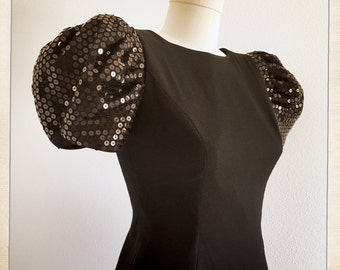 Unique 80s Black Sequined LBD Vintage MORTON MYLES for Saks Fifth Avenue Dress Formal Cocktail