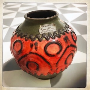 CARSTENS TONNIESHOF 652-13 Orange Brown Retro 60s 70s West German Pottery Vase