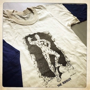 KIDS Vintage 60s RIDDLER Baseball Style Cream T-Shirt with BLUE Sleeves – Size Medium