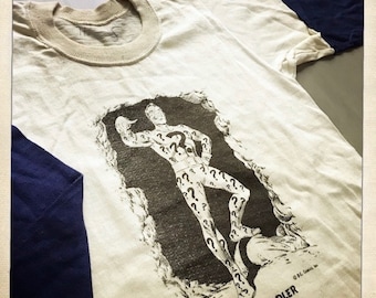 KIDS Vintage 60s RIDDLER Baseball Style Cream T-Shirt with BLUE Sleeves – Size Medium