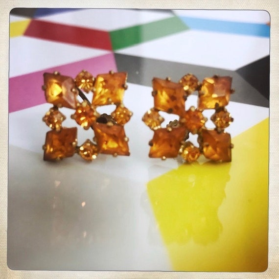 STUNNING - Vintage 50s 60s AMBER Square Cluster R… - image 5