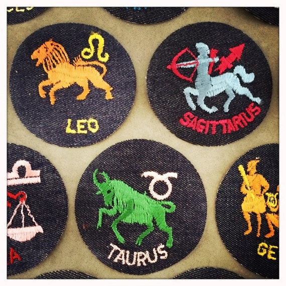 Vintage 60s 70s TRIPPY Round Embroidered ZODIAC Astrology 