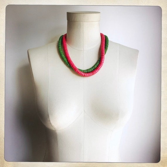 BEACHIE Vintage 70s RED & GREEN Beads Statement N… - image 5