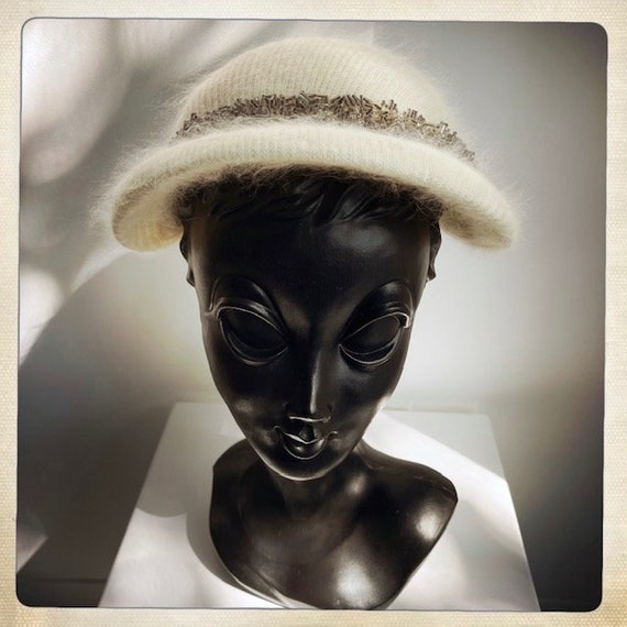 PRETTY! Vintage 50s 60s White Mohair Hat NOS NWT … - image 2