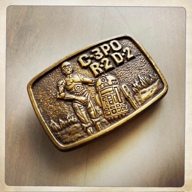 ROCKER Vintage STAR WARS C3PO R2D2 Rocker Brass Belt Buckle
